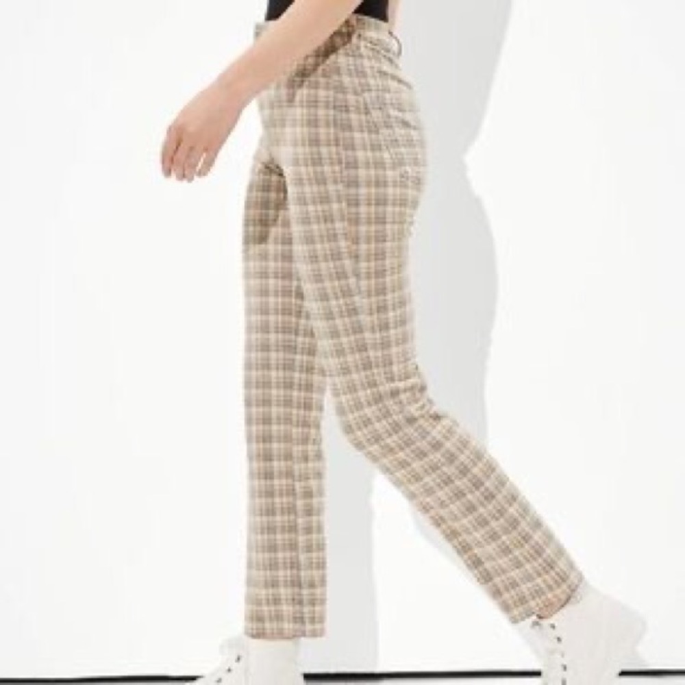 American Eagle Women 20S Neutral Plaid Super HighRise Skinny Kick Crop Pant NWOT